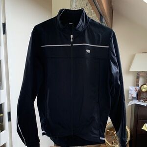 Black Track Jacket with White Accents Souke Sports windbreaker